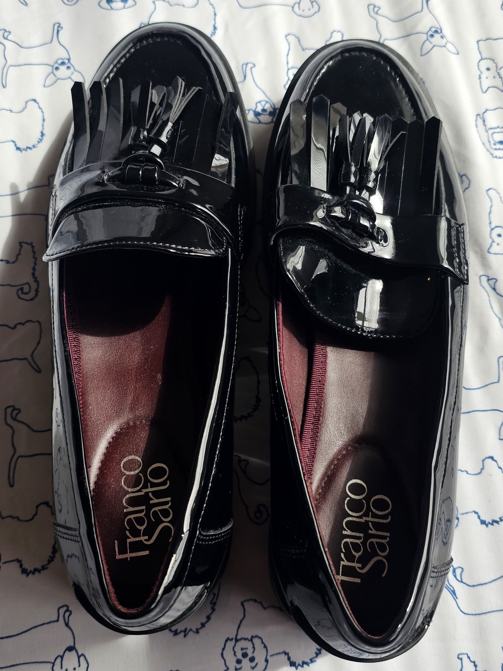 Franco Sarto Black Patent Kiltie Tassel Loafers